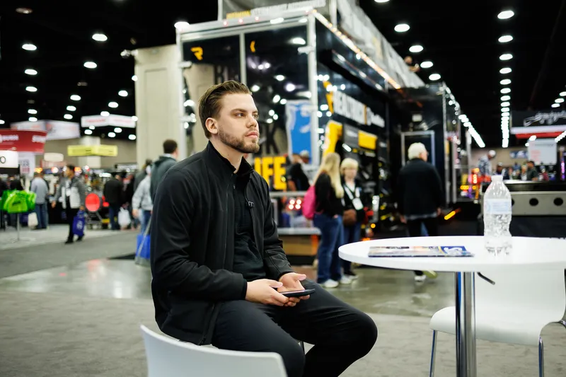 Andrius Pletniovas (Andrius Digital), CDL Agency founder, at Mid-America Trucking Show 2026 expo floor